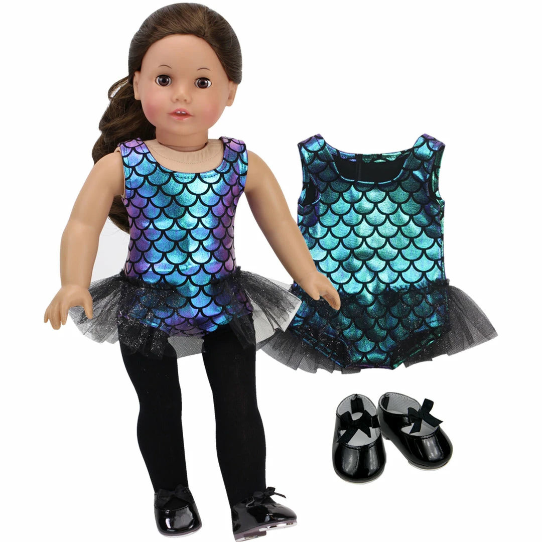 TeamsonUS Kids Sophia's Jazz Leotard Costume And Tap Shoes For 18'' Dolls, Black