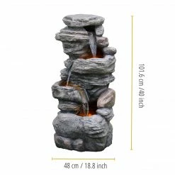 TeamsonUS New Teamson Home Indoor/Outdoor 4-Tier Stacked Stone-Look Tall Waterfall Fountain With LED Lights