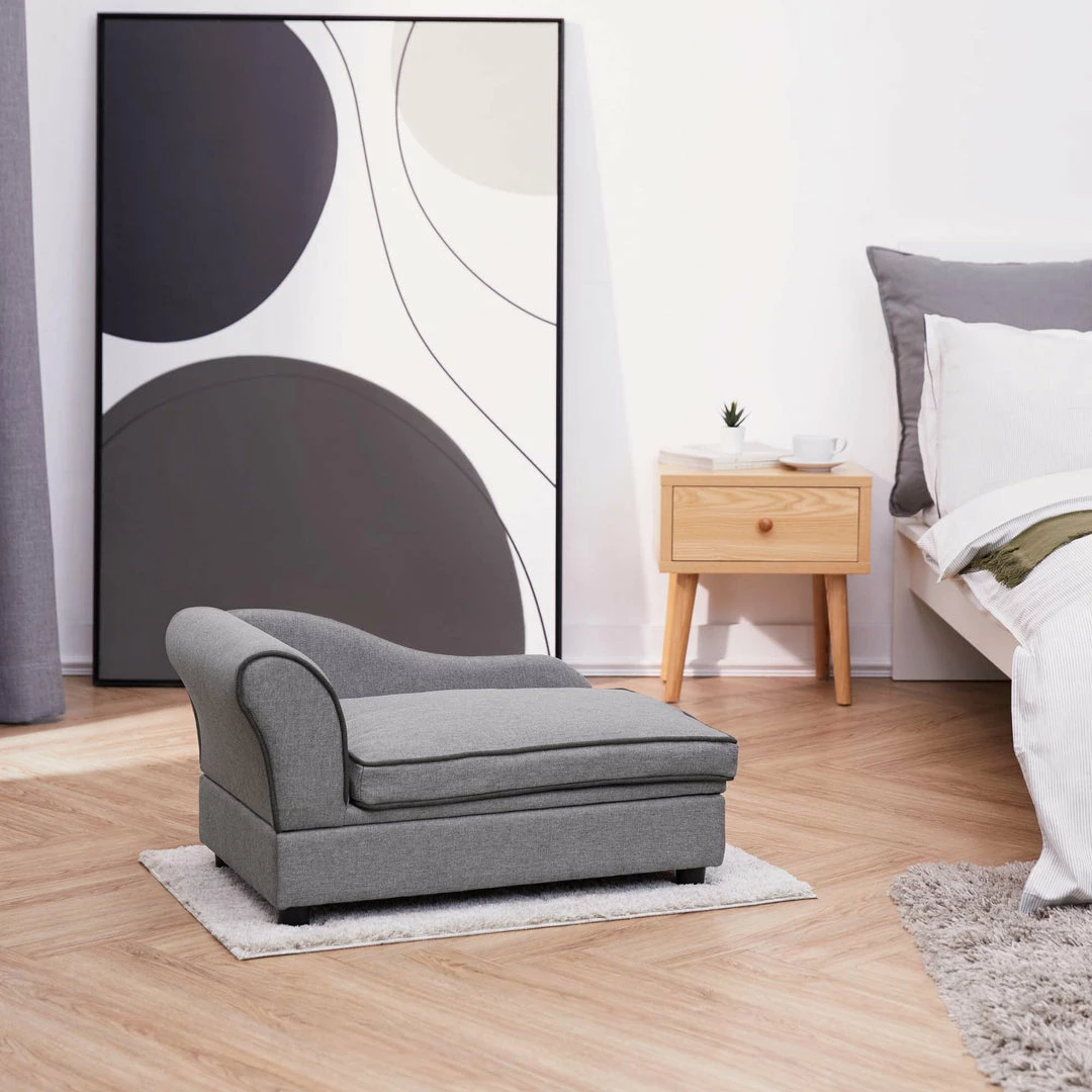 TeamsonUS Teamson Pets Chaise Lounge Dog Bed With Storage For Small And Medium Dogs, Gray