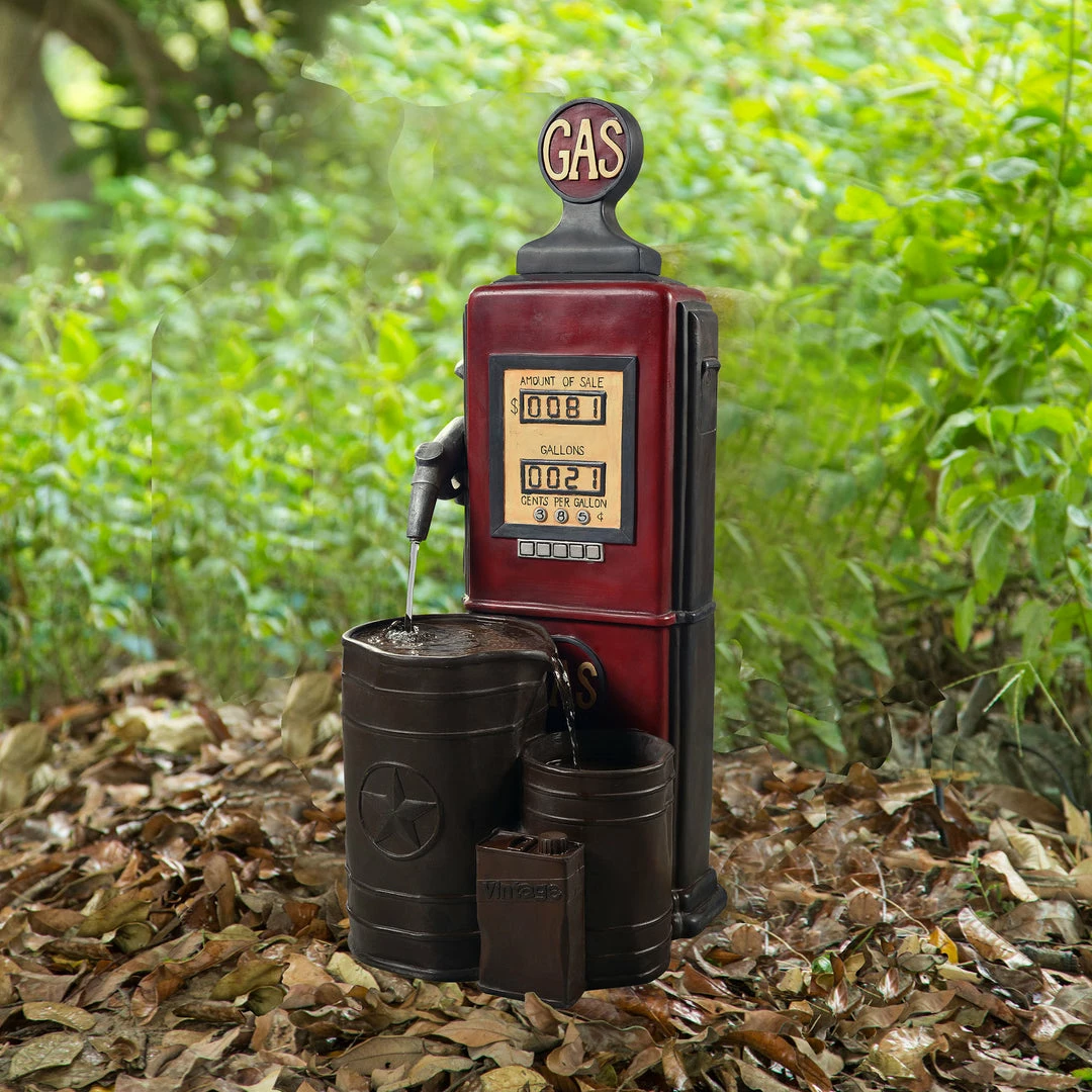 TeamsonUS Teamson Home Outdoor Vintage Gas Station Waterfall Fountain With Pump
