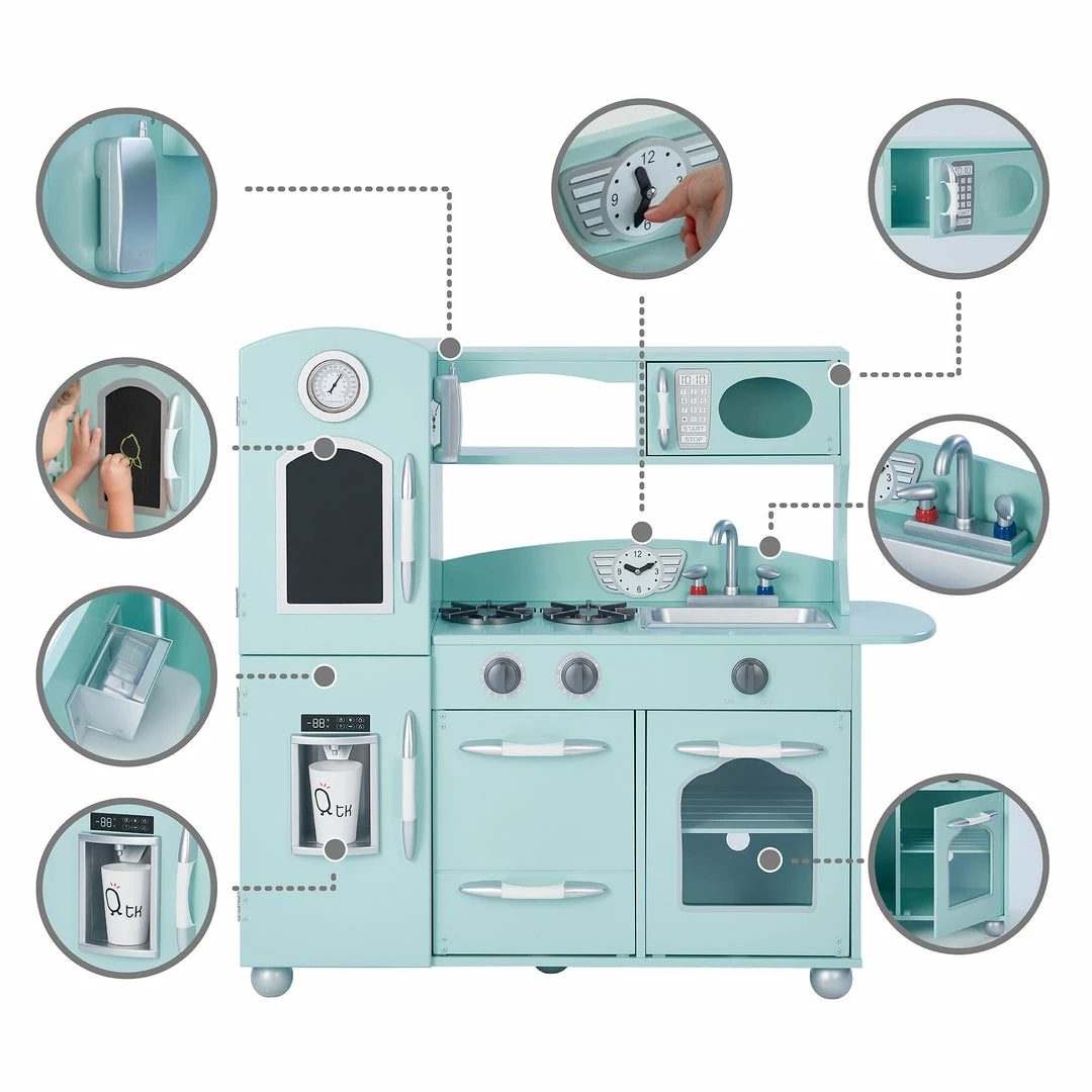 TeamsonUS Teamson Kids Little Chef Westchester Retro Kids Kitchen Playset, Mint