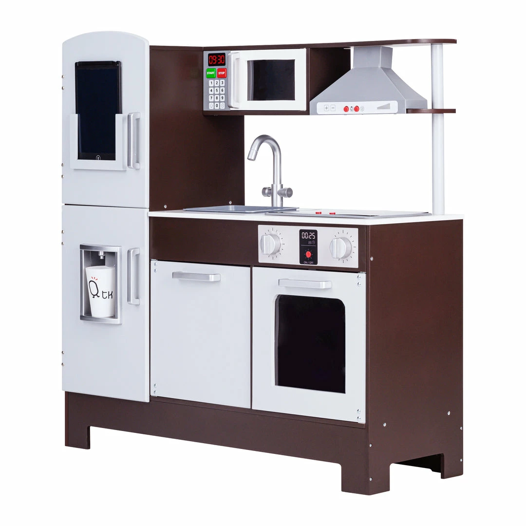 TeamsonUS Teamson Kids Little Chef Munich Classic Kids Kitchen Playset With E-Writing Board, Espresso/Gray