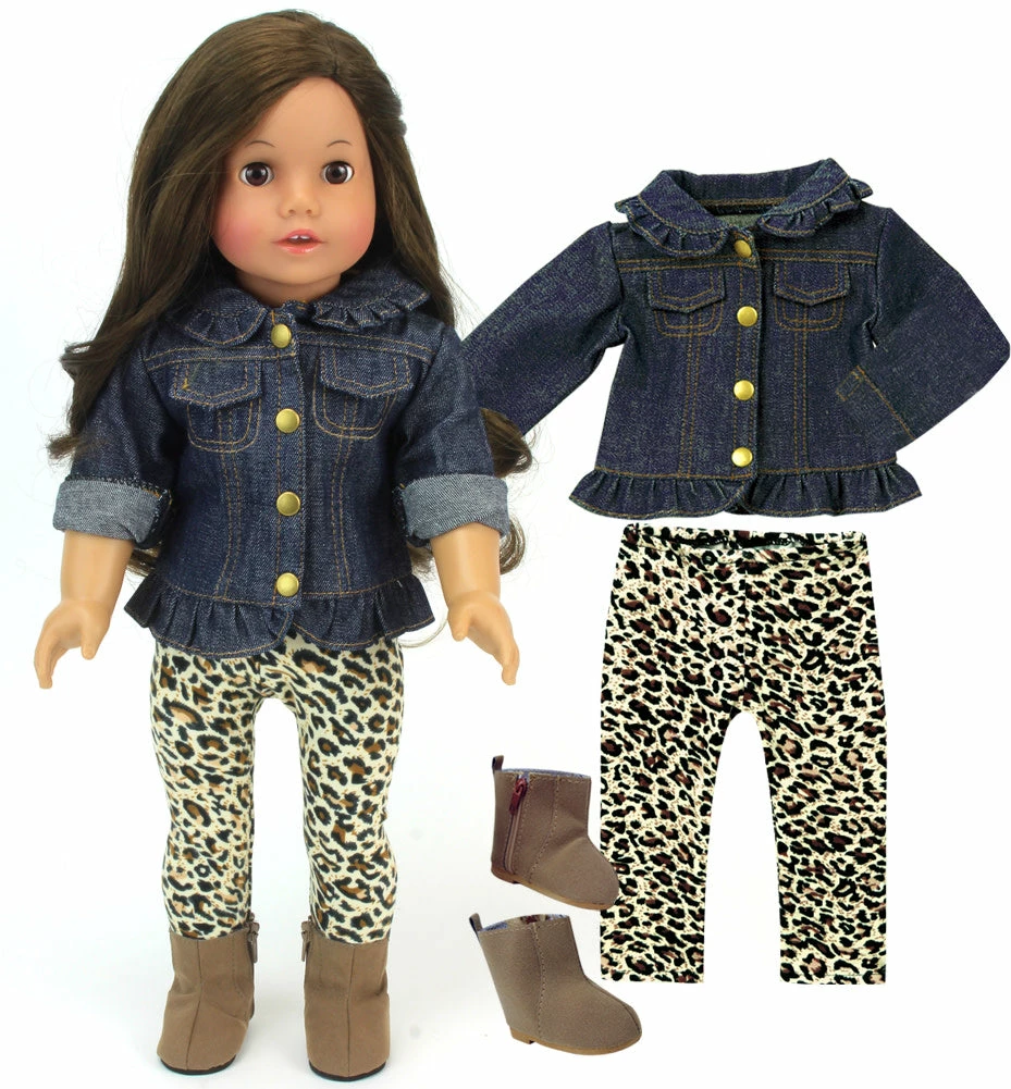 TeamsonUS Kids Sophia's Jean Jacket, Leggings, And Boots Set For 18" Dolls