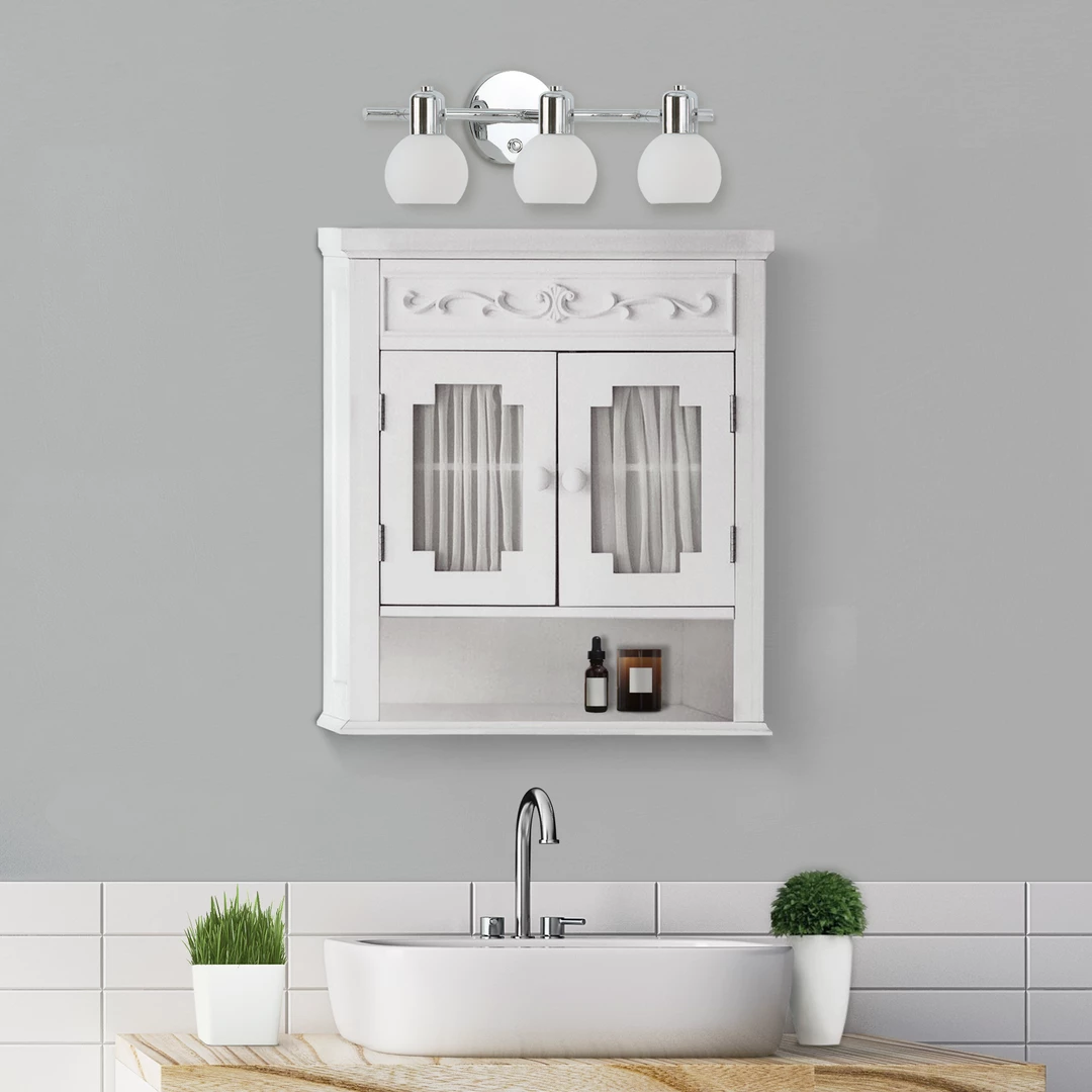 TeamsonUS Teamson Home Lisbon Removable Wooden Wall Cabinet With Drapery-Lined Doors, White