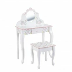 TeamsonUS Fantasy Fields Swan Lake Kids Vanity Table Set With Stool, White/Gray