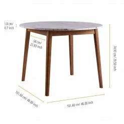 TeamsonUS Teamson Home Ashton Round Marble-Look Dining Table With Wood Base, Marble/Walnut