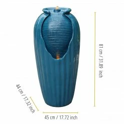 TeamsonUS Teamson Home Indoor/Outdoor Contemporary Glazed Contoured Vase Water Fountain With LED Lights, Blue