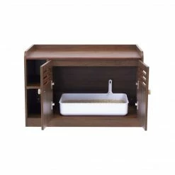 TeamsonUS Teamson Pets Robin Vented Wooden Cat Litter Box Enclosure Storage Bench, Mocha