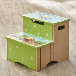 TeamsonUS Fantasy Fields Kids Transportation Themed Step Stool With Storage, Green