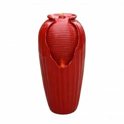 TeamsonUS Teamson Home Indoor/Outdoor Contemporary Glazed Contoured Vase Water Fountain With LED Lights, Red