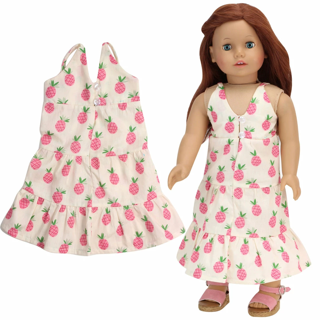 TeamsonUS Sophia's Pineapple Print Maxi Dress For 18" Dolls, Ivory Kids