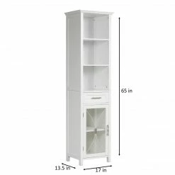 TeamsonUS Teamson Home Delaney Multi Functional Tall Free Standing Linen Storage Tower With Single Drawer
