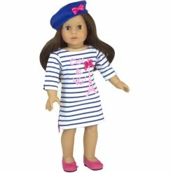 TeamsonUS Kids Sophia's - 18" Doll - Stripe Eiffel Tower Dress & Velour Beret Hat - Royal Blue