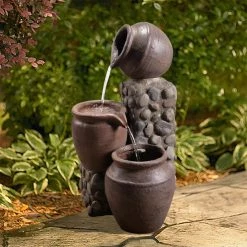 TeamsonUS Teamson Home Outdoor Cascading Stacked Pot Waterfall Fountain, Gray