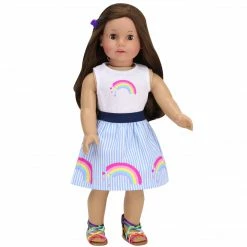 TeamsonUS Kids Sophia's Rainbow Shirt And Striped Skirt For 18" Dolls, Multicolor