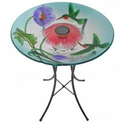TeamsonUS Teamson Home 18" Hummingbird Glass Solar Bird Bath