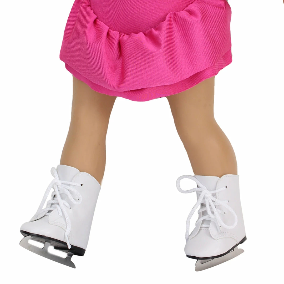 TeamsonUS Sophia's Faux Leather Ice Skates With Ties For 18" Dolls, White Kids