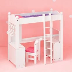 TeamsonUS Kids Olivia's Little World Little Princess Double Bunk Desk For 18" Dolls, Gray/Pink