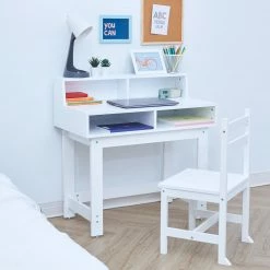 TeamsonUS New Fantasy Fields Wooden Play Writing Desk With Storage And Chair Set, White