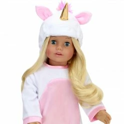 TeamsonUS Kids Sophia's Unicorn Costume And Hat With Rainbow Hair For 18" Dolls, White