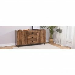 TeamsonUS Teamson Home Brooklyn Sideboard With Storage Plus Metal Legs And Handles, Brown