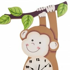 TeamsonUS Fantasy Fields Kids Wooden Sunny Safari Monkey Wall Clock, Brown