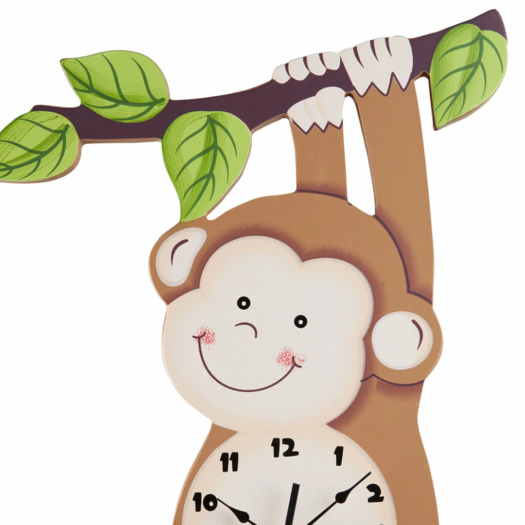 TeamsonUS Fantasy Fields Kids Wooden Sunny Safari Monkey Wall Clock, Brown