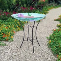 TeamsonUS Teamson Home 18" Hummingbird Glass Solar Bird Bath