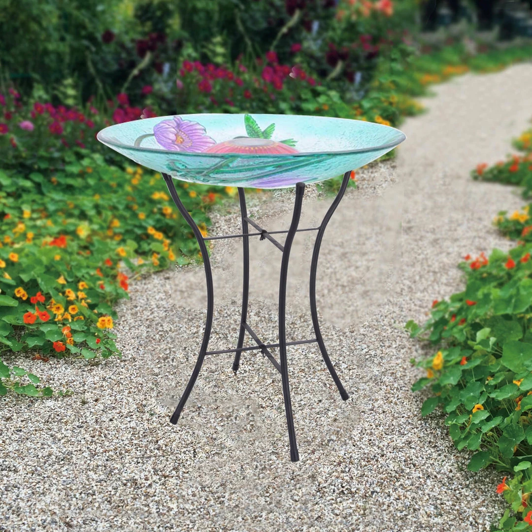 TeamsonUS Teamson Home 18" Hummingbird Glass Solar Bird Bath