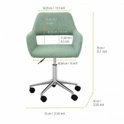 TeamsonUS Teamson Home Modern Fabric Office Chair With Adjustable Ergonomic Seat, Swivel Base, And Wheels, Mint/Chrome