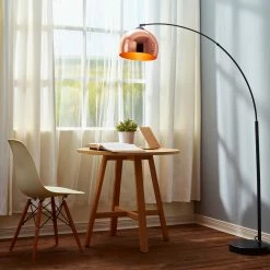 TeamsonUS Teamson Home Arquer Arc 66" Metal Floor Lamp With Bell Shade, Rose Gold