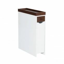 TeamsonUS Teamson Home Narrow Cabinet With Drawers And Tray 6.5" L X 24.5" H, White/Brown