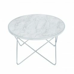 TeamsonUS Teamson Home Margo Small Round Faux White Carrara Marble Coffee Table, White