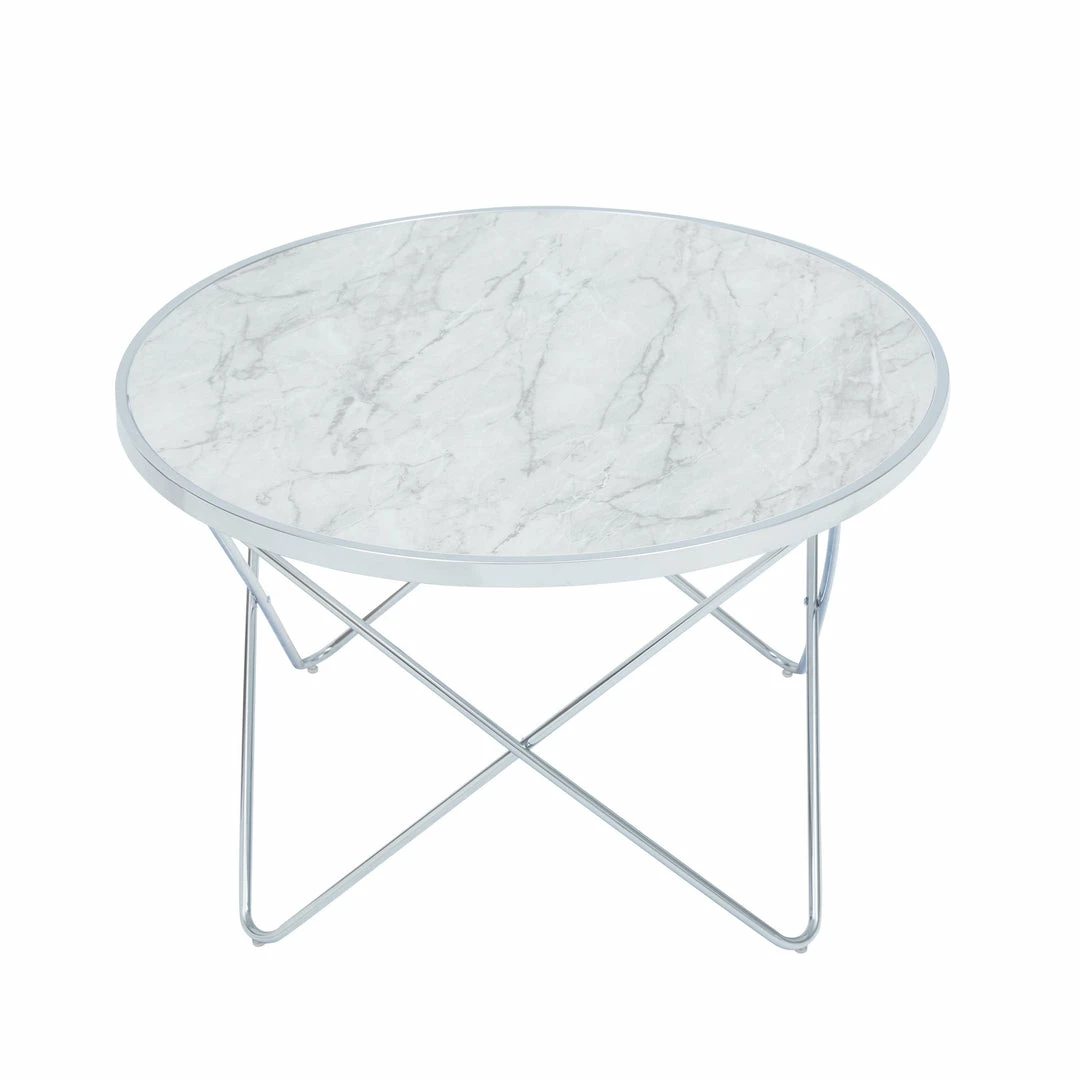 TeamsonUS Teamson Home Margo Small Round Faux White Carrara Marble Coffee Table, White