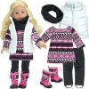 TeamsonUS Sophia's Dress, Leggings, Scarf, Vest, And Boots For 18" Dolls Kids
