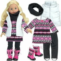 TeamsonUS Sophia's Dress, Leggings, Scarf, Vest, And Boots For 18" Dolls Kids