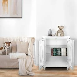 TeamsonUS Teamson Home Florence 2 Door Wooden Floor Cabinet With Adjustable Shelves, Natural