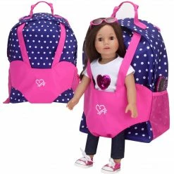 TeamsonUS Sophia's Polka Dot Backpack Carrier To Fit 15'' & 18'' Dolls, Navy