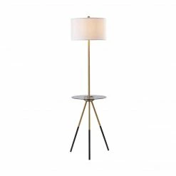 TeamsonUS Teamson Home Myra Floor Lamp With Glass Table And Built-In USB Port, Gold/White