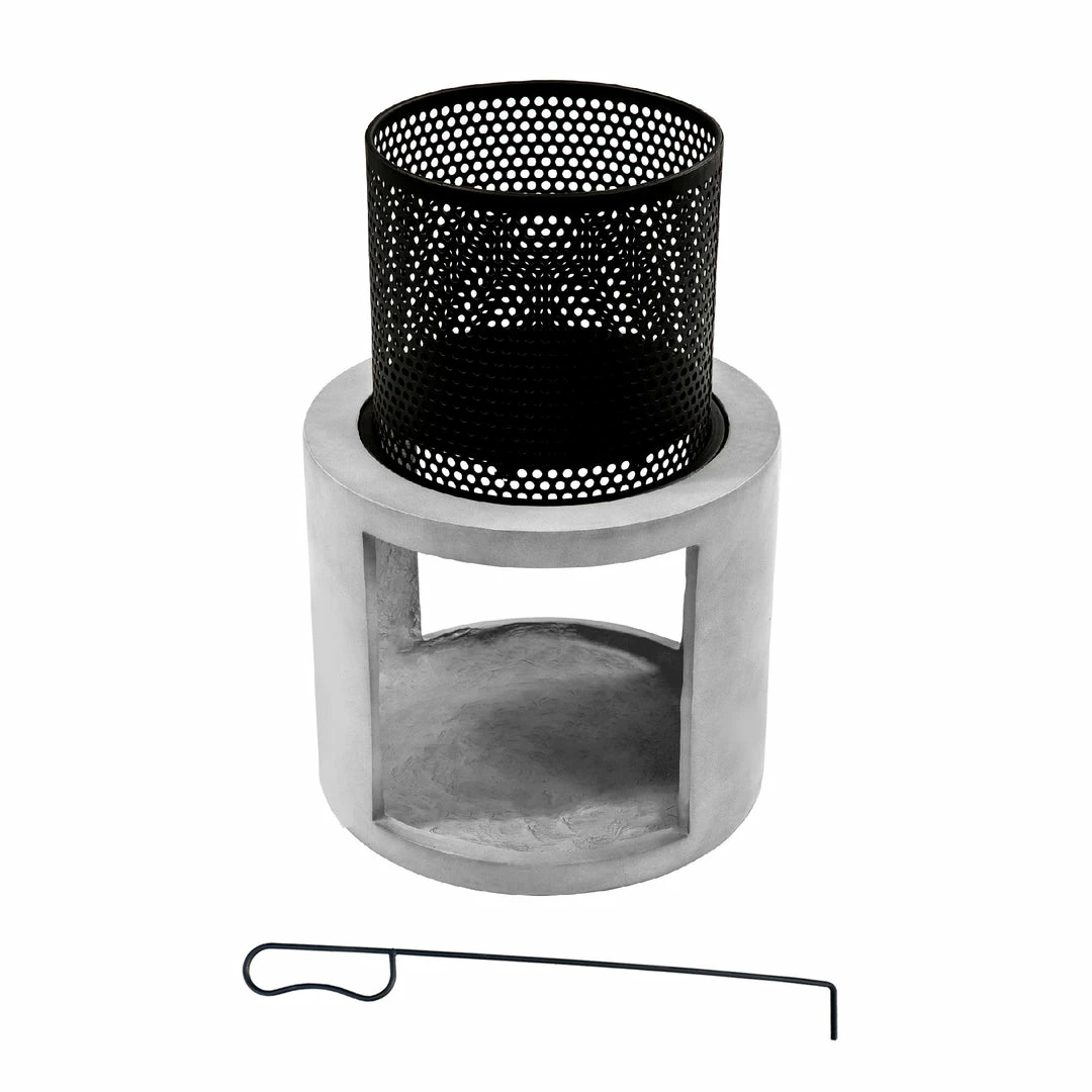 TeamsonUS Teamson Home Outdoor 16" Wood Burning Fire Pit With Decorative Log Storage Base, Gray/Black New