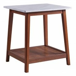 TeamsonUS Teamson Home Kingston Wooden Side Table With Storage And Marble-Look Top, Marble/Walnut