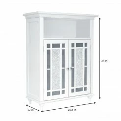 TeamsonUS Teamson Home Windsor Wooden Floor Cabinet With Glass Mosaic Doors, White