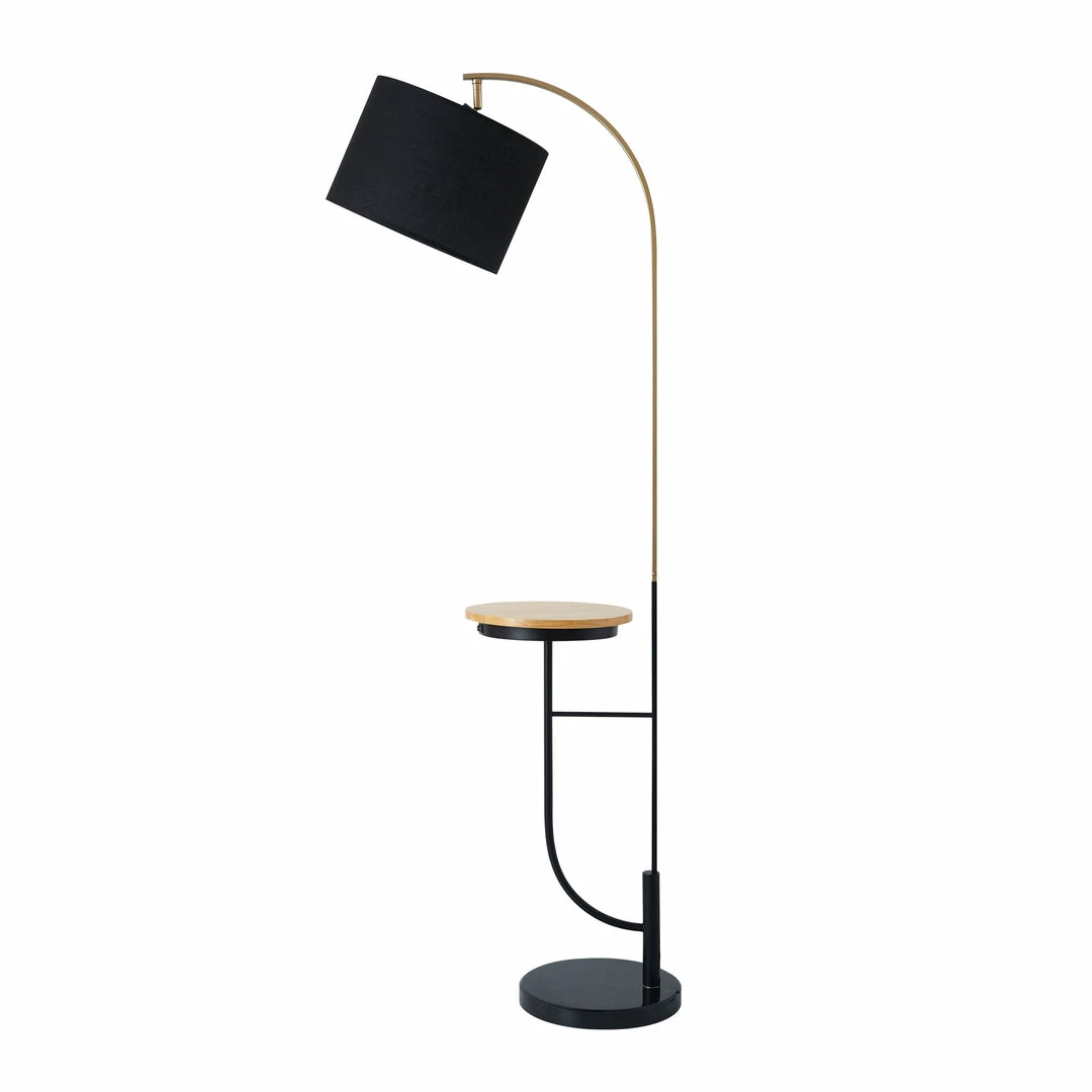 TeamsonUS Teamson Home Danna 65" Modern Metal Arc Floor Lamp With Marble Base, Built-In Table, And USB Port, Black
