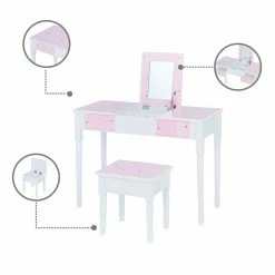 TeamsonUS Fantasy Fields Kids Kate Twinkle Star Vanity Set With Foldable Mirror And Chair, Pink/White