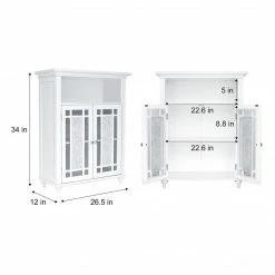 TeamsonUS Teamson Home Windsor Wooden Floor Cabinet With Glass Mosaic Doors, White