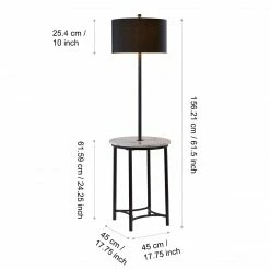TeamsonUS Teamson Home Shenna Floor Lamp With Faux Marble Tray Table And Built-In USB Port, Black
