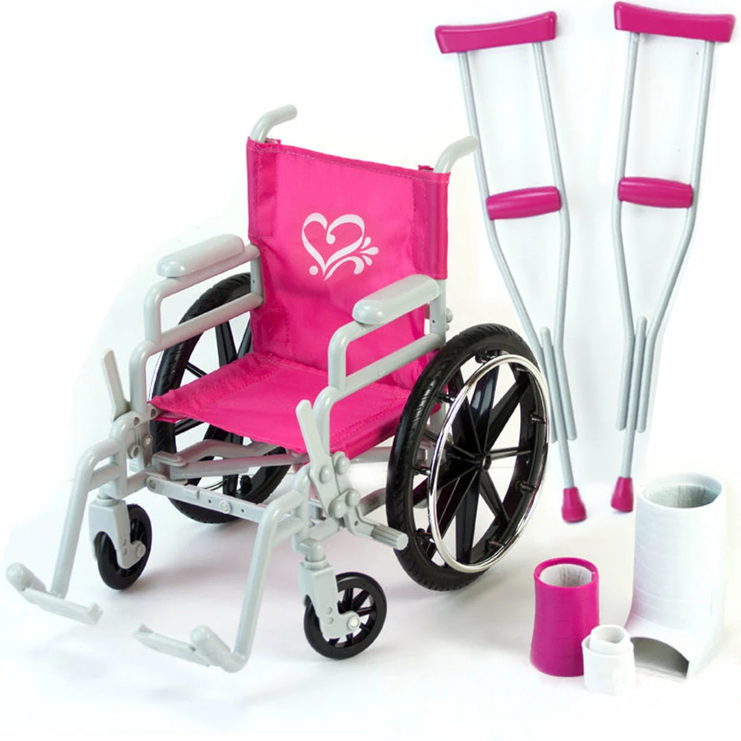 TeamsonUS Kids Sophia's Wheelchair, Cast And Crutches Set For 18" Dolls, Hot Pink