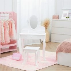 TeamsonUS Fantasy Fields Little Princess Rapunzel Vanity With Mirror, Drawers And Stool, White New