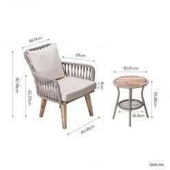 TeamsonUS Teamson Home Indoor/Outdoor 3 Piece Wicker Bistro Patio Set With Table, Chairs And Cushions Set, Tan/Brown