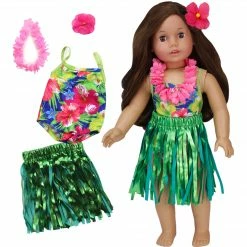 TeamsonUS Kids Sophia's 4 Piece Hawaiian Floral Bathing Suit Set For 18'' Dolls